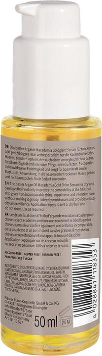 Nährwerte und Zutaten Basler Arganöl Macadamia Goldglanz Serum (50 ml)