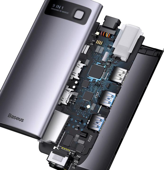 Actual product image Baseus Metal Gleam Series 9-in-1 Multifunctional Type-C HUB Docking Station Gray Type-C to HDMI*2+USB3.0*2 (USB-C, 9 Ports)