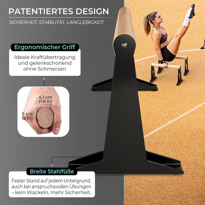 Image du produit Pullup & Dip Hochwertige Holz Parallettes mit ergonomischem Holzgriff und Blech Fen, low oder medium Ausfhrung