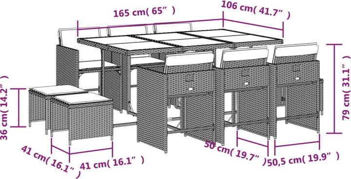 Actual product image VidaXL Garden furniture dining set garden set seating group 11-piece brown poly rattan (165 cm)