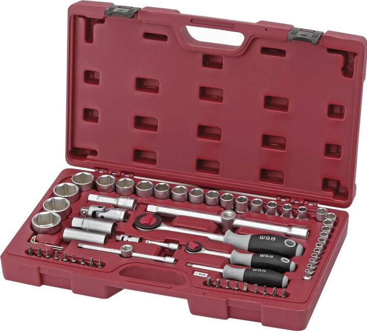 Produktbild WGB Steckschlüssel-Satz 1/4"+1/2" vierkant mit Umschaltknarre 65-teilig
