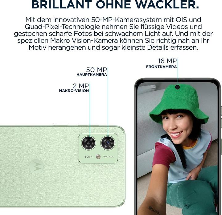 Image du produit Motorola Moto G54 (256 Go, Vert menthe, 6.50", SIM + eSIM, 50 Mpx, 5G)
