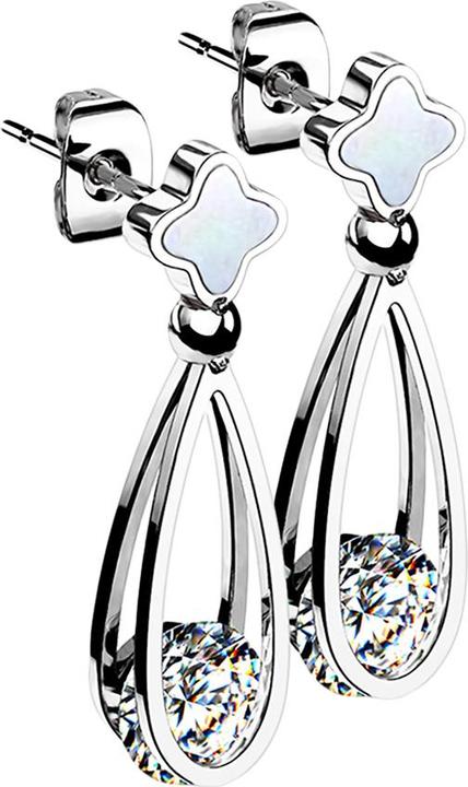 Produktbild Star Piercing Ohrstecker silber Muschel Kreuz Anhänger Träne mit Kristall (ohne Messing, Chirurgenstahl 316L)