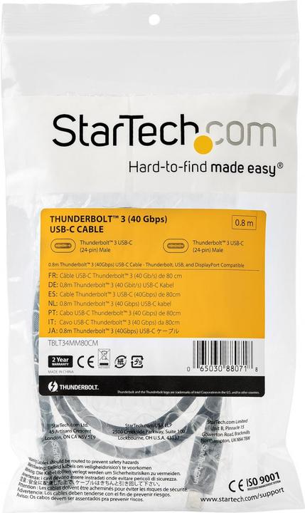 Produktbild StarTech THUNDERBOLT 3 CABLE - 40GBPS (0.80 m, USB 3.2 Gen 1)