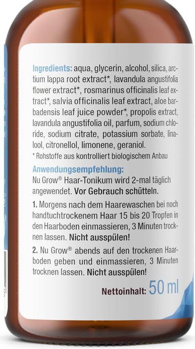 Nutritional values and ingredients Effective Nature Nu Grow Haar-Serum Tonikum (50 ml)