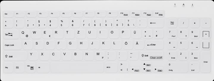 Actual product image Active Key Hygiene Compact Ultraflat Keyboard with NumPad Fully Sealed Watertight USB White MAC (DE, Cable)