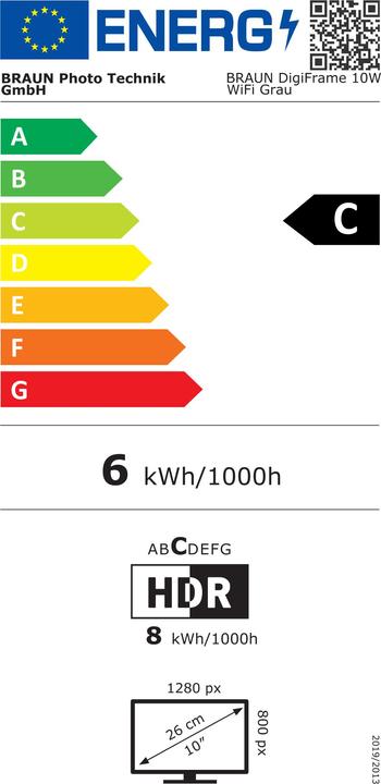 Energie-Label Braun Photo BRAUN DigiFrame 10W WiFi Grau (10.10", 1280 x 800 Pixel)