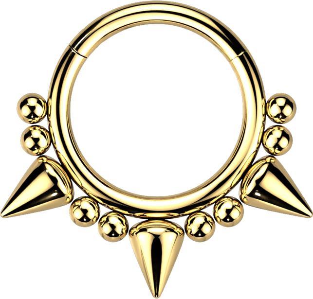 Immagine prodotto Star Piercing Anello a micro segmenti incernierato placcato oro con tre coni e otto sfere (senza ottone, Acciaio chirurgico 316L)