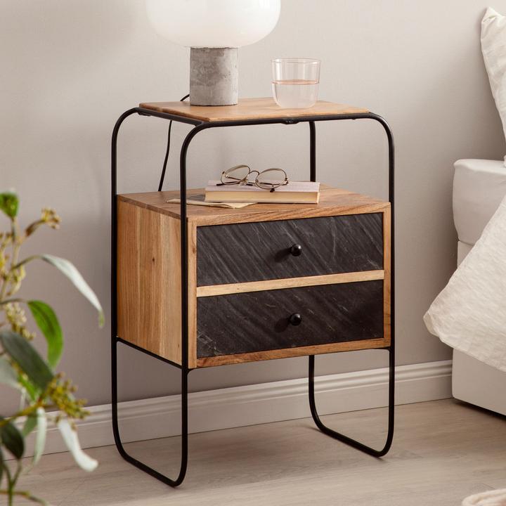 Actual product image FineBuy Bedside console FB55691 Acacia solid wood brown (40 x 60 x 30 cm)