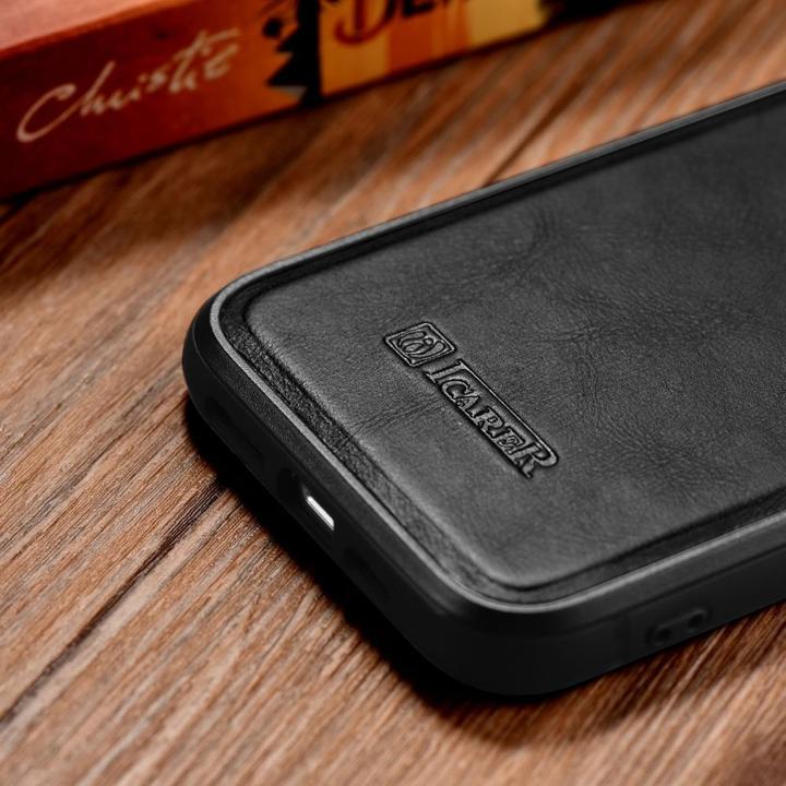 Image du produit iCarer Leather Oil Wax case for iPhone 14 Pro Max leather case black (WMI14220720-BK) (Apple iPhone 14 Pro Max)