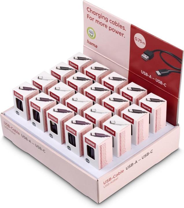 Image du produit Hama Câble de charge, USB-A - USB-C, 0,75 m, 20 pièces en présentoir (0.75 m, USB 2.0)