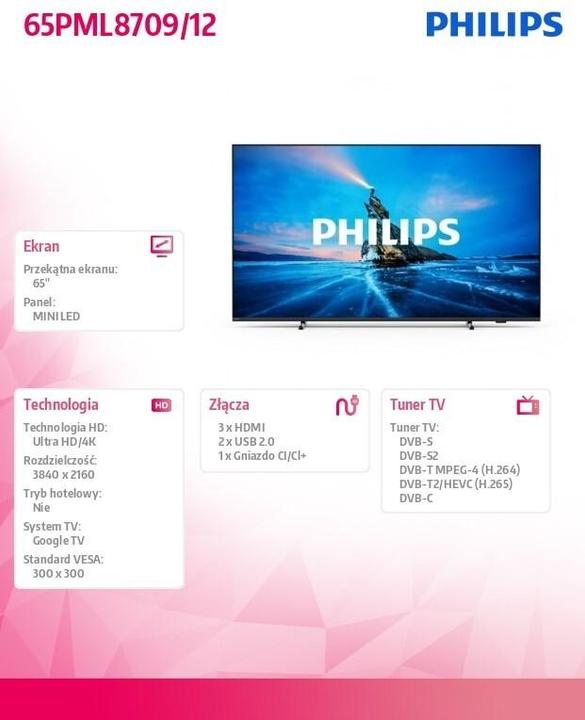 Actual product image Philips 65PML8709-12 Smart TV 65-inch 4K (65", Mini-LED, 4K)
