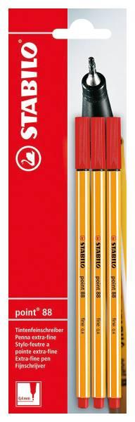 Image du produit STABILO Feutres fins - point 88 - Pack de 3 - rouge (Rouge, 3 x)
