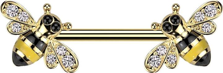 Star Piercing Barbell vergoldet Biene Kristalle silber (Chirurgenstahl 316L, Messing)