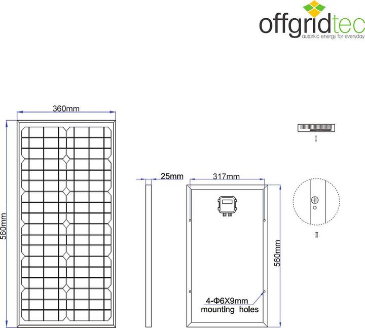 Actual product image Offgridtec OFF 3-01-001530 - Solar panel, mono, 12 V, 30 W (30 W, 2.50 kg)