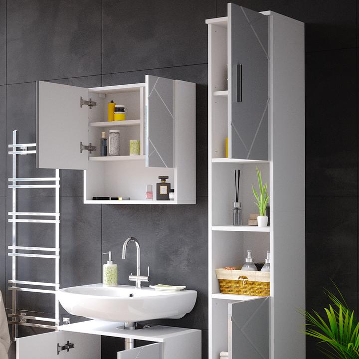 Actual product image Vichy Bathroom furniture set Irma, White High Gloss/White, 2 parts, with tall unit