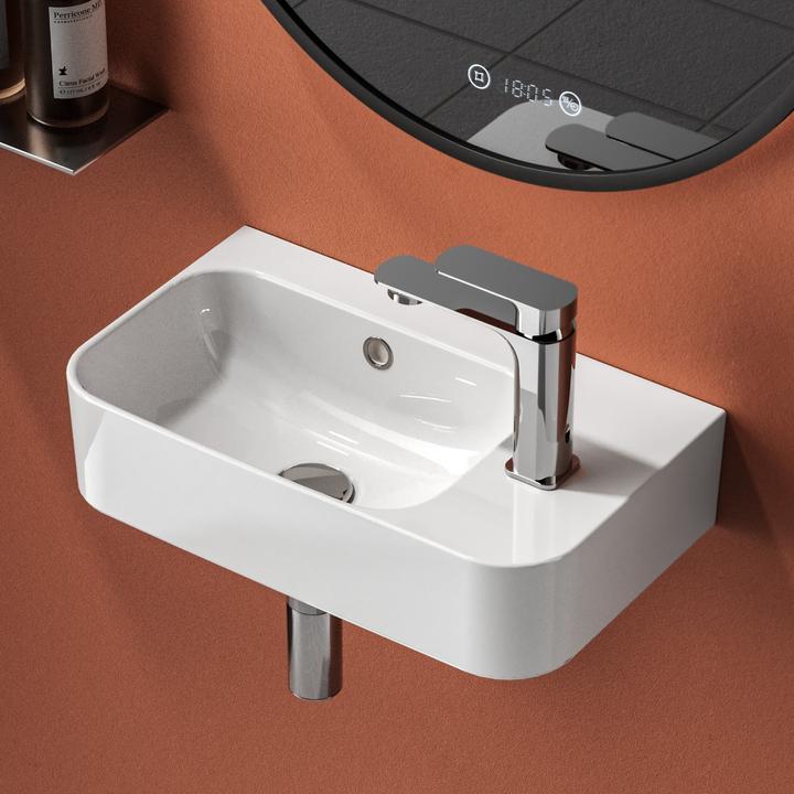 Immagine prodotto Emke Lavabo a parete 450 x 265 x 156 mm, rettangolare, ceramica, foro per rubinetto a destra, bianco (265 mm, 450 mm)