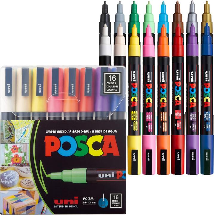 Actual product image Posca Felt-tip pen PC-3M Set of 16 (Multicolor, 1.30 mm, 16 x)