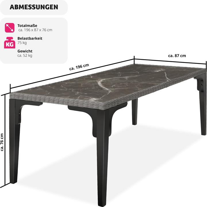 Produktbild tectake Rattan Tisch Foggia 196x87x76cm (196 cm)