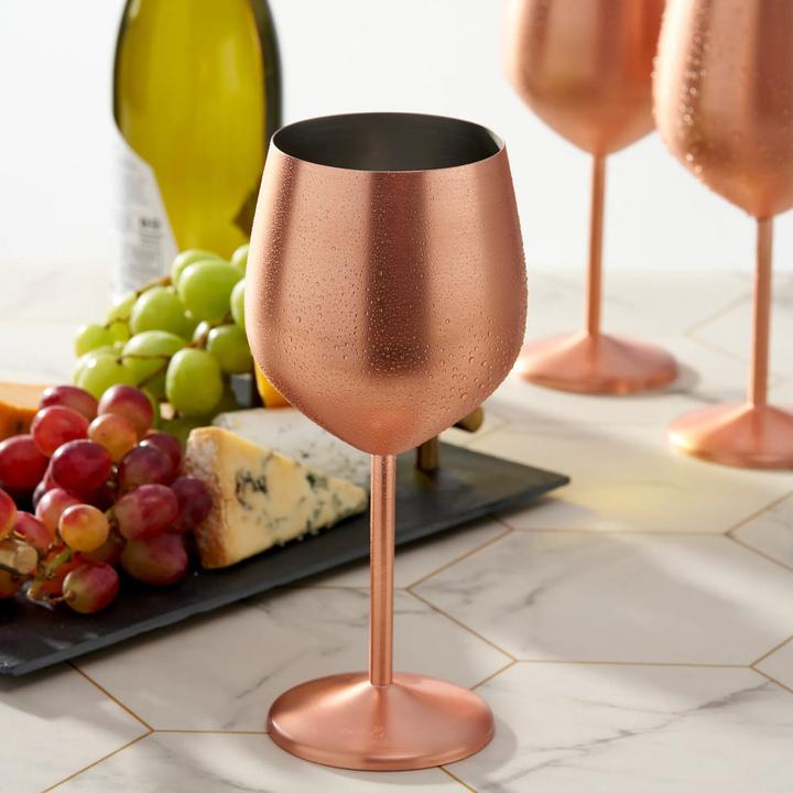Image du produit Oak & Steel Acier inoxydable Verres à vin Or rose mat Lot de 4 (50 cl, 4 Verres, Set de verres à vin)