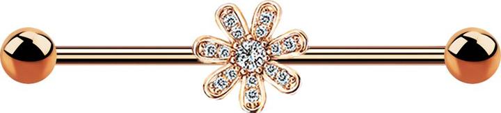 Produktbild Star Piercing Barbell rosegold mit Blume und Kristalle (Chirurgenstahl 316L, Messing)