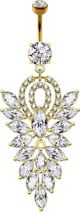 Actual product image Star Piercing Banana 14k gold-plated with two spheres crystal silver pendant fancy chandelier (Brass, Surgical steel 316L)
