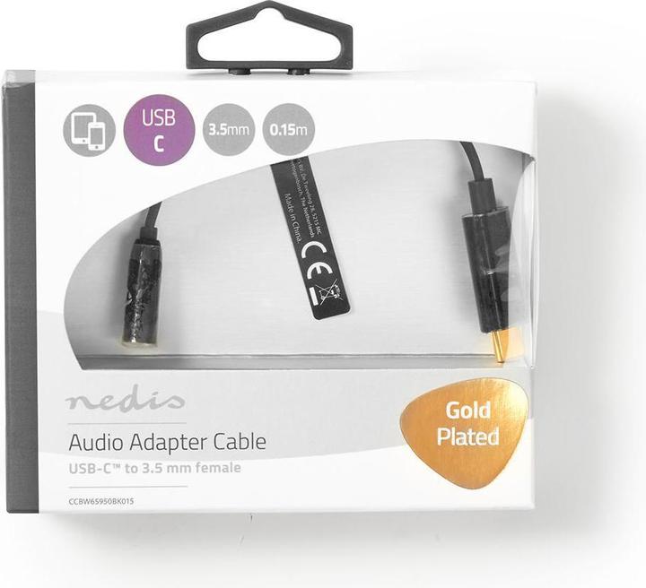 Produktbild Nedis USB-C Stecker -> Klinkenbuchse 3.5mm Länge=15cm, schwarz, Blister (3.5mm Klinke, USB Typ C)