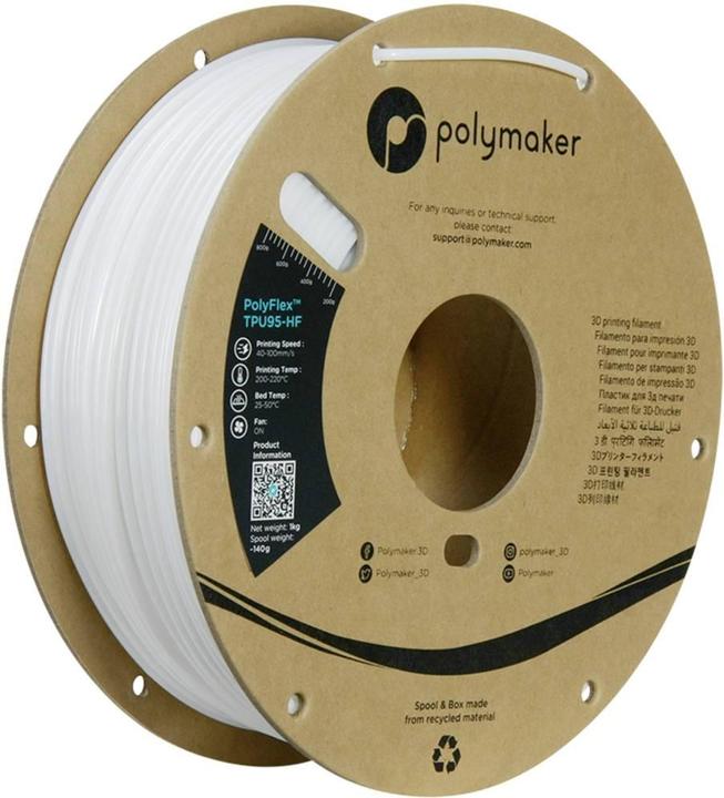 Produktbild Polymaker PolyFlex TPU95-HF V2 - White - 2.85mm (TPU, 2.85 mm, 1000 g, Weiss)