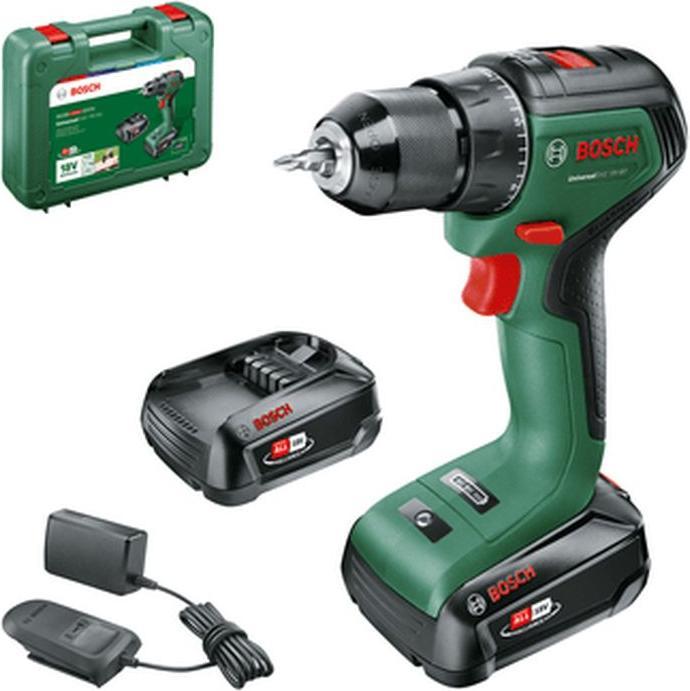 Karton, 1x Ladegerät AL 18V-20, 2x Akkupacks PBA 18V 2.0Ah W-B, 1x Schrauberbit, 1x Akkuschrauber UniversalDrill 18V-60
