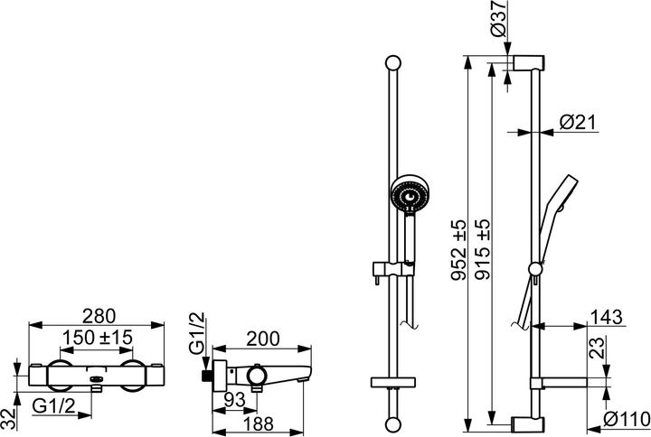 Produktbild Hansa Hansaprisma Wannen- und Brausearmatur, Handbrausengrösse, 95 mm, 3-strahlig, 48102131