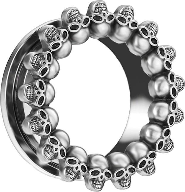 Produktbild Star Piercing Flesh Tunnel silber Totenköpfen umrandet (Messing, Chirurgenstahl 316L)
