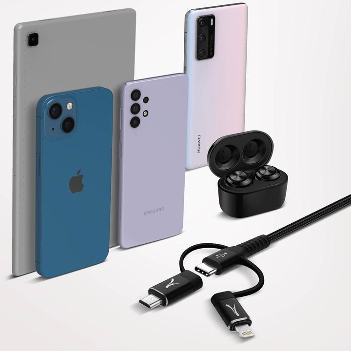Image du produit Akashi Câble de charge et de synchronisation 3 en 1 3A, longueur 1m, - Noir (0.10 m, USB 3.2 Gen 1)