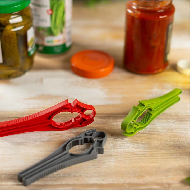 Immagine prodotto Kuhn Rikon Apriscatole svizzero 5 in 1 grigio (Apribottiglie con coperchio in plastica)