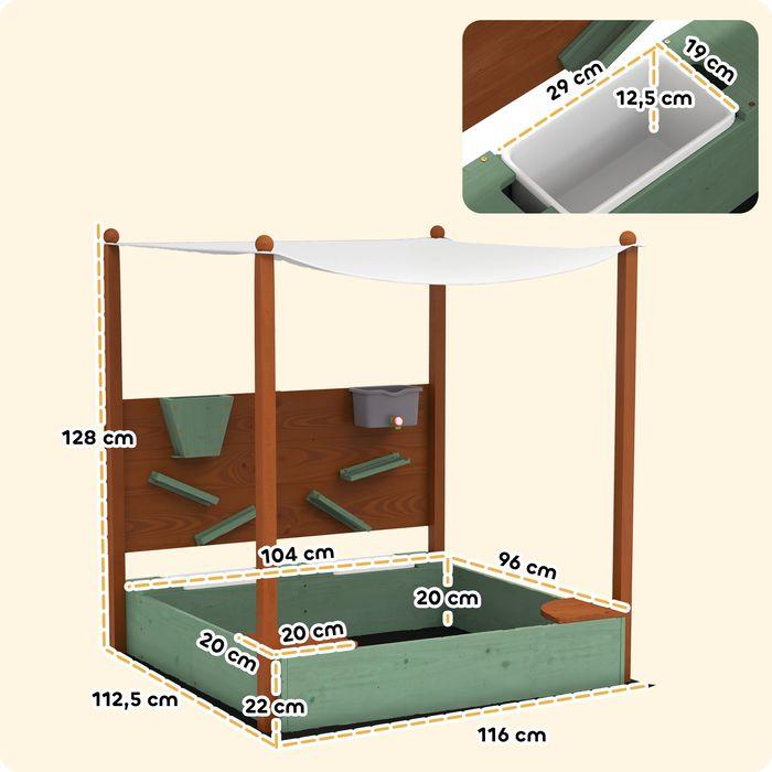 Actual product image Swisshandel24 Sandkasten mit Dach, 116 x 112,5 cm Sandkiste aus Holz für 3-6 Jahre Kinder Grün