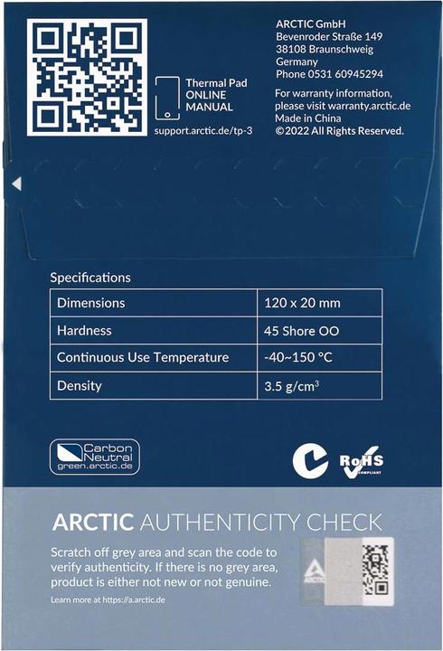 Image du produit Arctic TP-3 (120x20mm, t:1.5mm) Pack de 4pcs (1.50 mm)