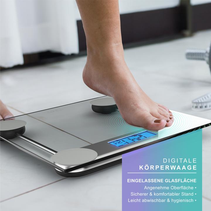 Produktbild Mybeo Digitale Waage für Personen, grosse Trittfläche aus 6mm Sicherheitsglas, Digitalwaage, Personenwaage (180 kg)