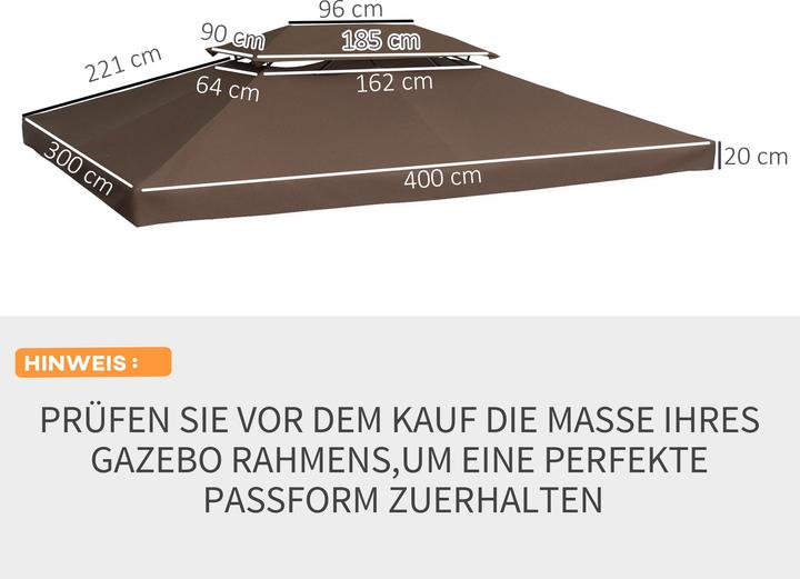 Produktbild Outsunny Ersatzdach für Metall Gartenpavillon (400 cm, 300 cm)