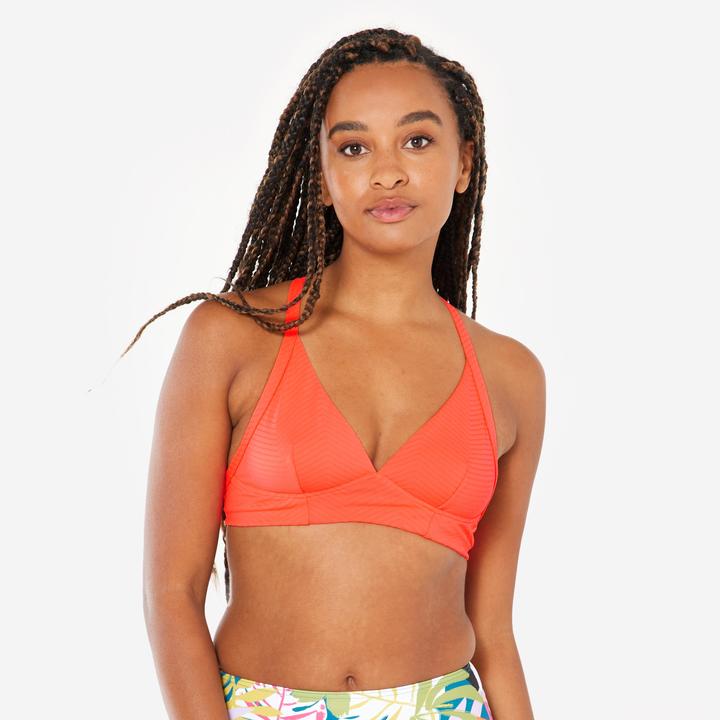 Actual product image Olaian Bikini-Oberteil Bustier Surfen Damen strukturiert Bea neon-orange (80 D)