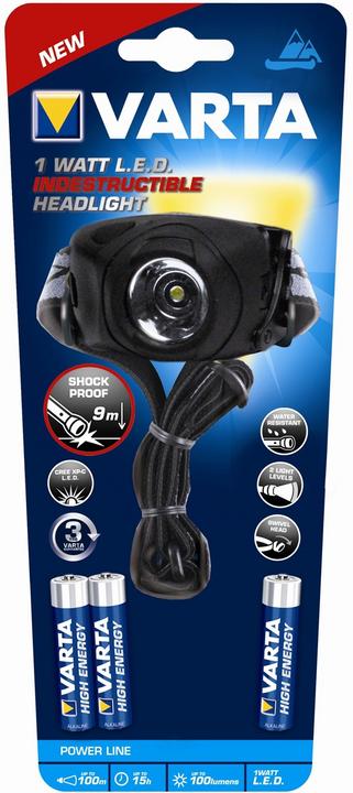 Image du produit Varta Lampe frontale indestructible à leds de 1 watt 3AAA (100 lm)