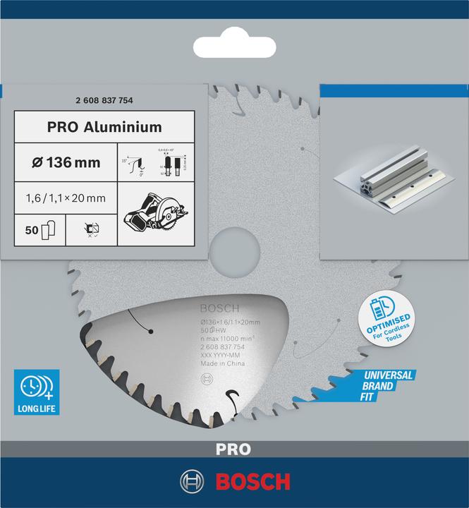 Immagine prodotto Bosch Professional Zubehör Lama per sega circolare a batteria PRO Aluminium, 136 x 1,6 x 20 mm