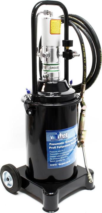 Produktbild Wiltec Profi Fettpresse 12Liter Druckluft pneumatisch fahrbar Abschmierpresse Schmieren