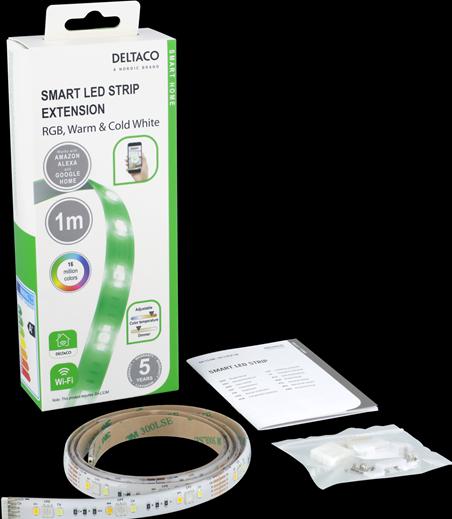 Actual product image Deltaco SMART HOME LED strip extension, 1m, RGB, 2700K-6500K, 6 contacts, suitable for SH-LS3M, whit (Multicoloured, 300 cm, Indoor, Outdoor)