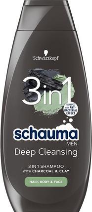 Schwarzkopf Schauma - Men 3In1 Shampoo For Men Hair. Face & Body Charcoal & Clay 400Ml (400 ml, Flüssiges Shampoo)