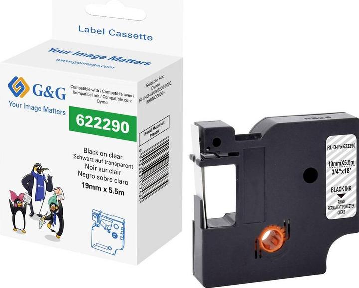 G&G Schriftband Polyester Bandfarbe: Transparent Schriftfarbe: Schwarz 19 mm 5 (1.90 cm, Transparent)