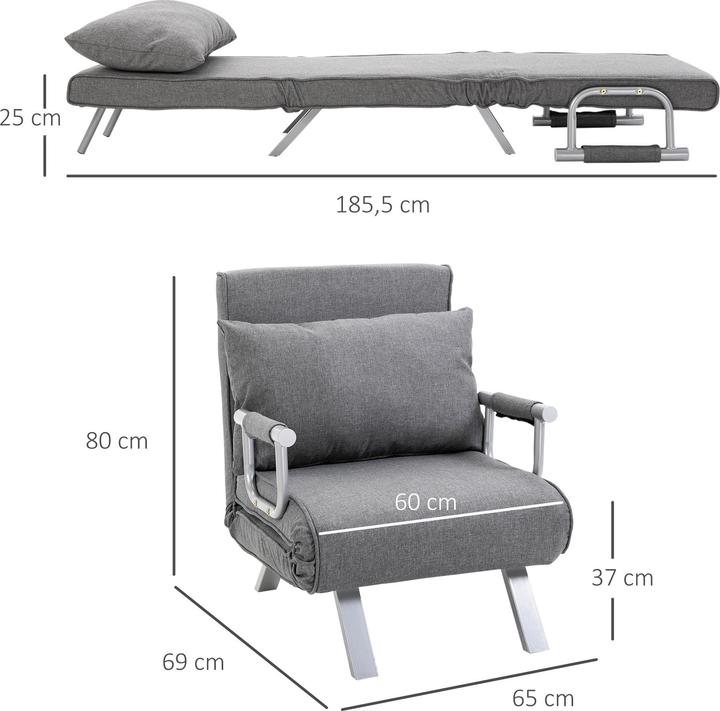 Immagine prodotto Homcom Divano letto 3 in 1 divano, poltrona o lettino (3 posti)