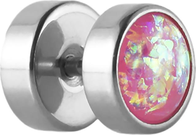 Produktbild Star Piercing Fake Plug silber mit Opal Glitter pink (ohne Messing, Chirurgenstahl 316L)