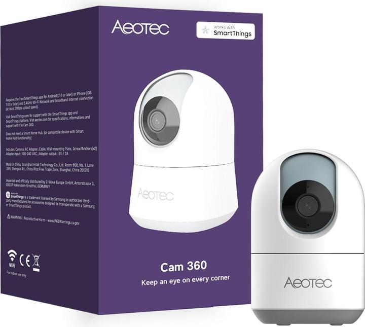 Productafbeelding Aeotec Netwerkcamera Samsung SmartThings Cam 360 (1920 x 1080 Pixels)