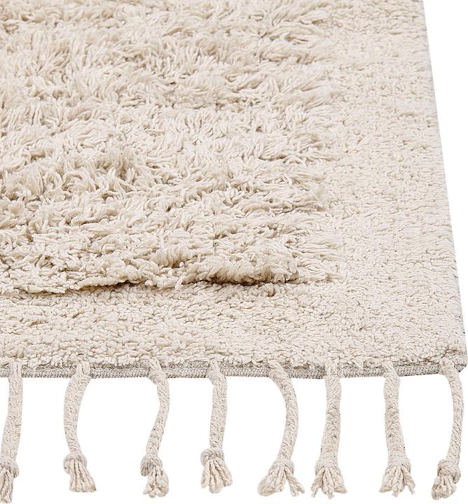 Actual product image Beliani Carpet cotton light beige 140 x 200 cm fringes Shaggy BITLIS (140 x 200 cm)