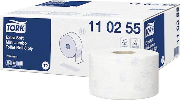 Produktbild Tork Toilettenpapier Mini Jumbo 3-lagig Papier weiss 600 Bl./Rl. 12 Rl./Pack. (12 x)