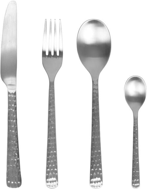 Actual product image Broste Copenhagen Cutlery set Hune, 16 pc - Stainless steel - Brushed satin Hammered (1 Piece, Cutlery set)